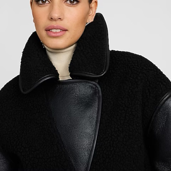 NWT Black Shearling & Leather Jacket sheep coat superdown anja bomber l’academie - Picture 4 of 10